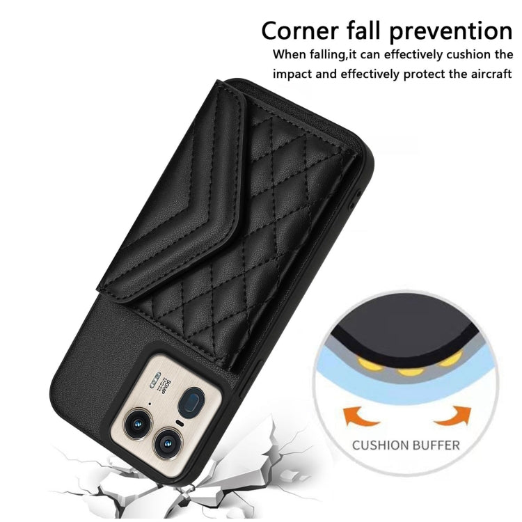 For Motorola Moto X50 Ultra Rhombic Texture Card Bag RFID Phone Case with Long Lanyard