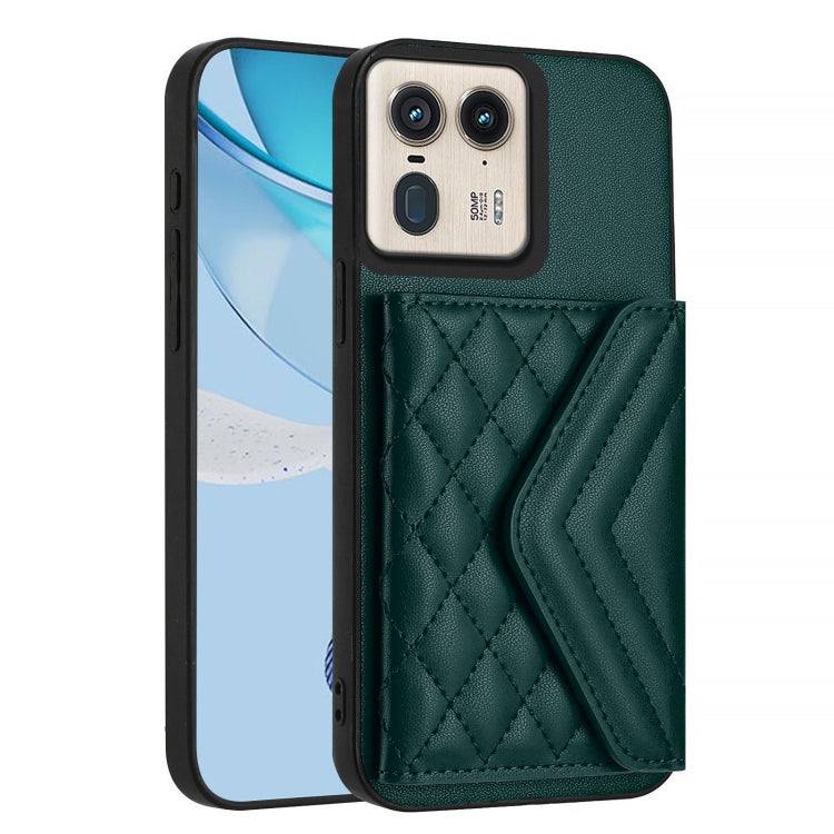 For Motorola Edge 50 Ultra EU Version Rhombic Texture Card Bag RFID Phone Case with Long Lanyard