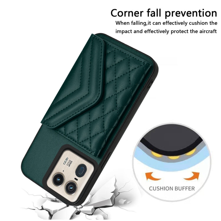 For Motorola Edge 50 Ultra EU Version Rhombic Texture Card Bag RFID Phone Case with Long Lanyard