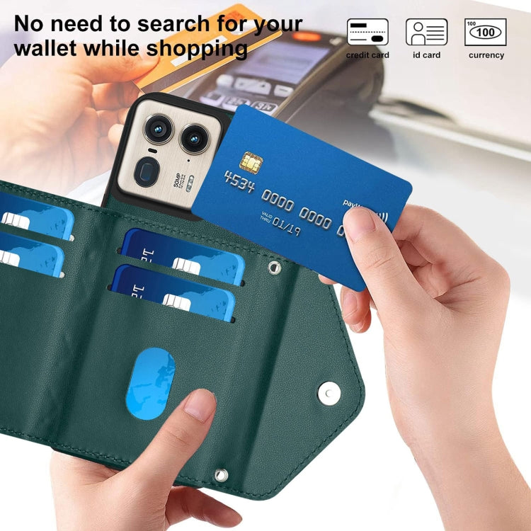 For Motorola Edge 50 Ultra EU Version Rhombic Texture Card Bag RFID Phone Case with Long Lanyard