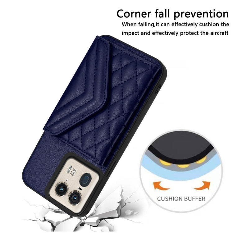 For Motorola Edge 50 Ultra EU Version Rhombic Texture Card Bag RFID Phone Case with Long Lanyard