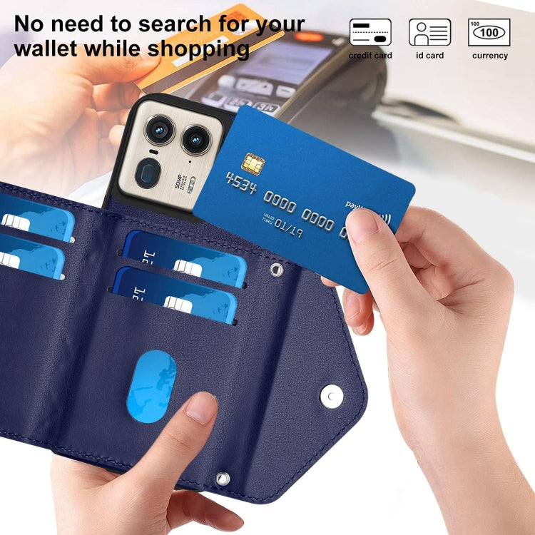For Motorola Edge 50 Ultra EU Version Rhombic Texture Card Bag RFID Phone Case with Long Lanyard