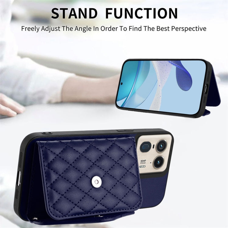 For Motorola Edge 50 Ultra EU Version Rhombic Texture Card Bag RFID Phone Case with Long Lanyard