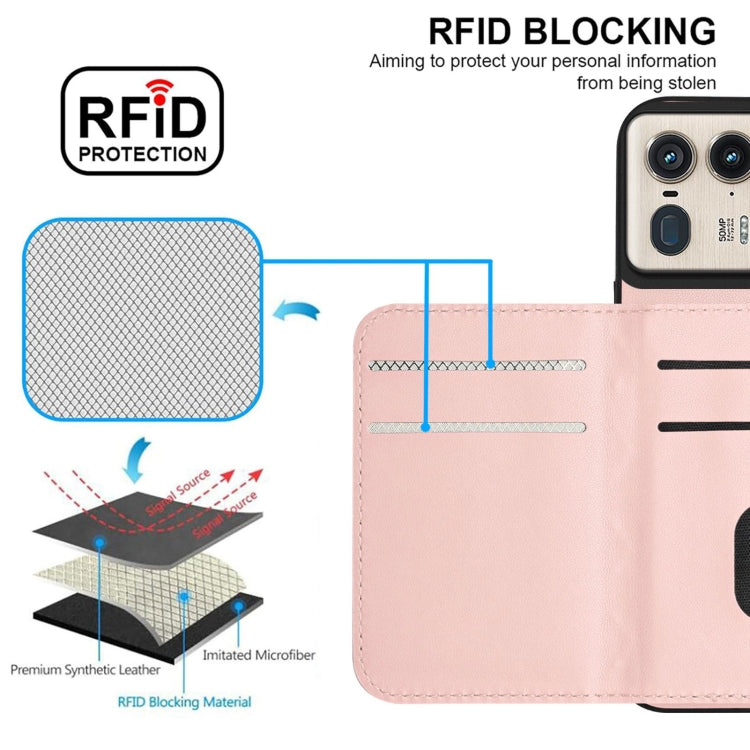 For Motorola Edge 50 Ultra EU Version Rhombic Texture Card Bag RFID Phone Case with Long Lanyard