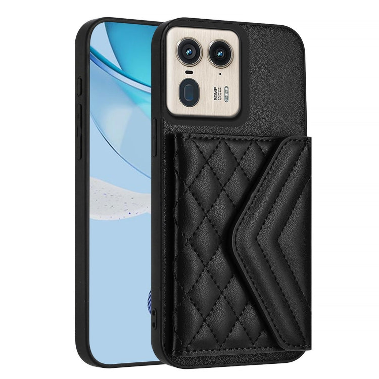 For Motorola Edge 50 Ultra EU Version Rhombic Texture Card Bag RFID Phone Case with Long Lanyard