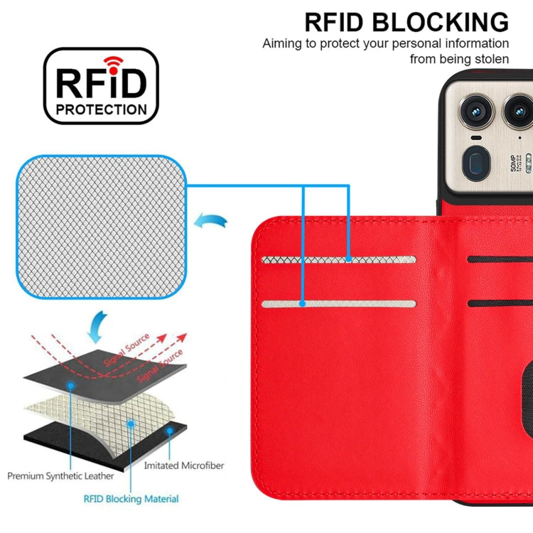 For Motorola Edge 50 Ultra EU Version Rhombic Texture Card Bag RFID Phone Case with Long Lanyard