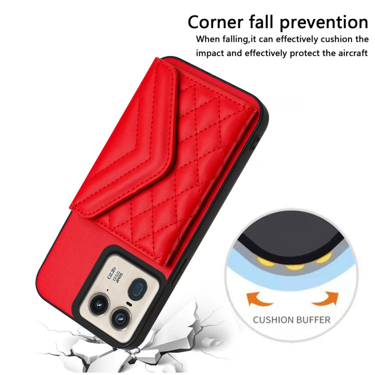 For Motorola Edge 50 Ultra EU Version Rhombic Texture Card Bag RFID Phone Case with Long Lanyard