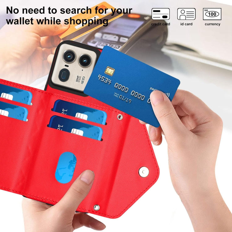 For Motorola Edge 50 Ultra EU Version Rhombic Texture Card Bag RFID Phone Case with Long Lanyard
