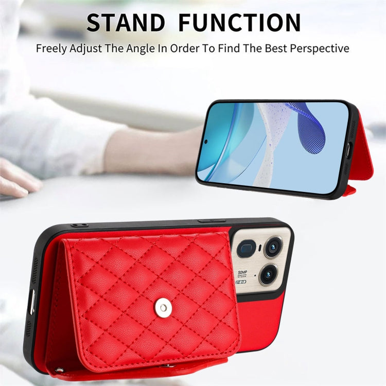 For Motorola Edge 50 Ultra EU Version Rhombic Texture Card Bag RFID Phone Case with Long Lanyard