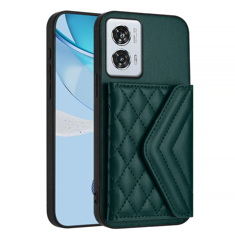 For Motorola Edge 50 Fusion Global Rhombic Texture Card Bag RFID Phone Case with Long Lanyard