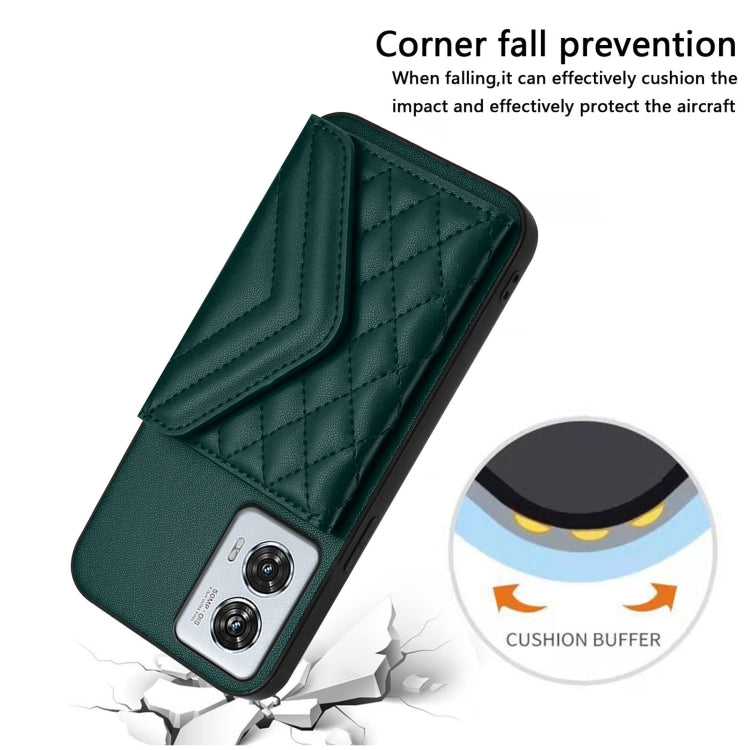 For Motorola Edge 50 Fusion Global Rhombic Texture Card Bag RFID Phone Case with Long Lanyard