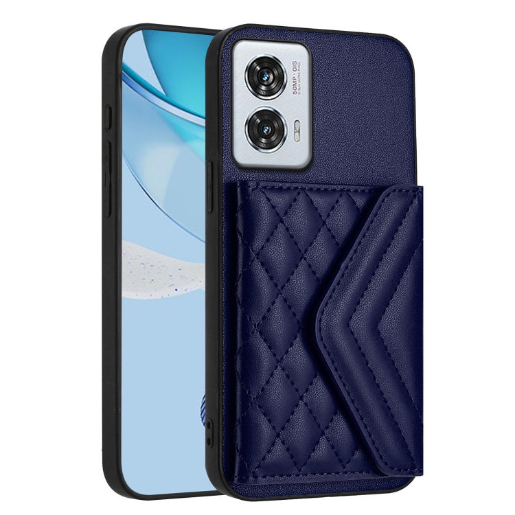 For Motorola Edge 50 Fusion Global Rhombic Texture Card Bag RFID Phone Case with Long Lanyard