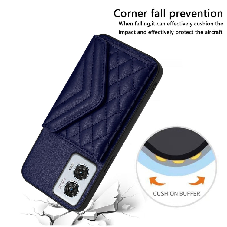 For Motorola Edge 50 Fusion Global Rhombic Texture Card Bag RFID Phone Case with Long Lanyard