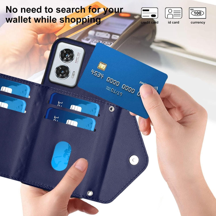For Motorola Edge 50 Fusion Global Rhombic Texture Card Bag RFID Phone Case with Long Lanyard
