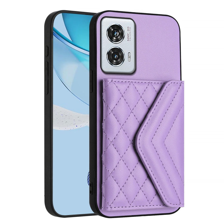 For Motorola Edge 50 Fusion Global Rhombic Texture Card Bag RFID Phone Case with Long Lanyard
