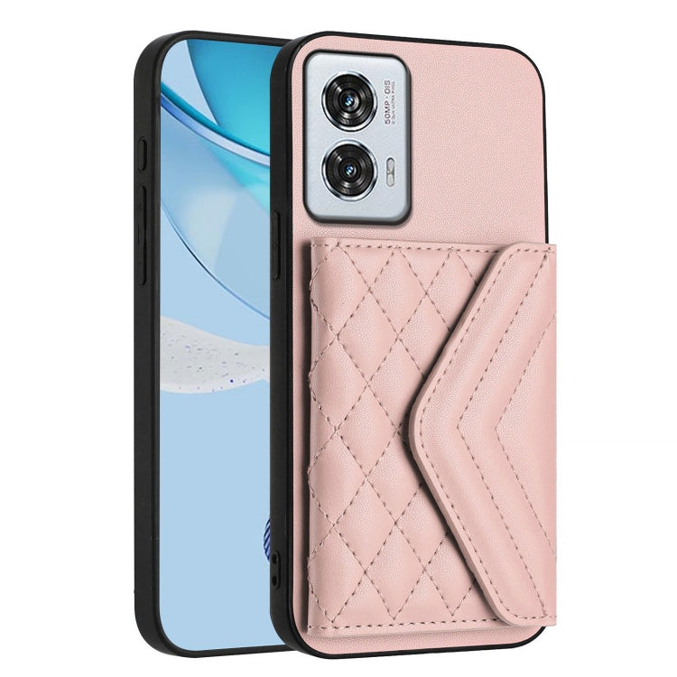 For Motorola Edge 50 Fusion Global Rhombic Texture Card Bag RFID Phone Case with Long Lanyard