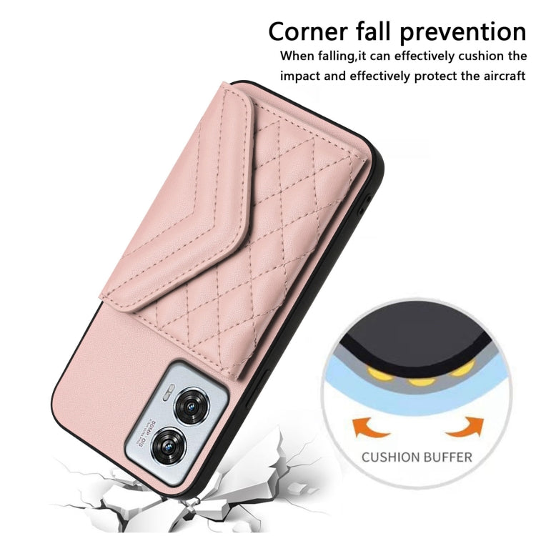 For Motorola Edge 50 Fusion Global Rhombic Texture Card Bag RFID Phone Case with Long Lanyard