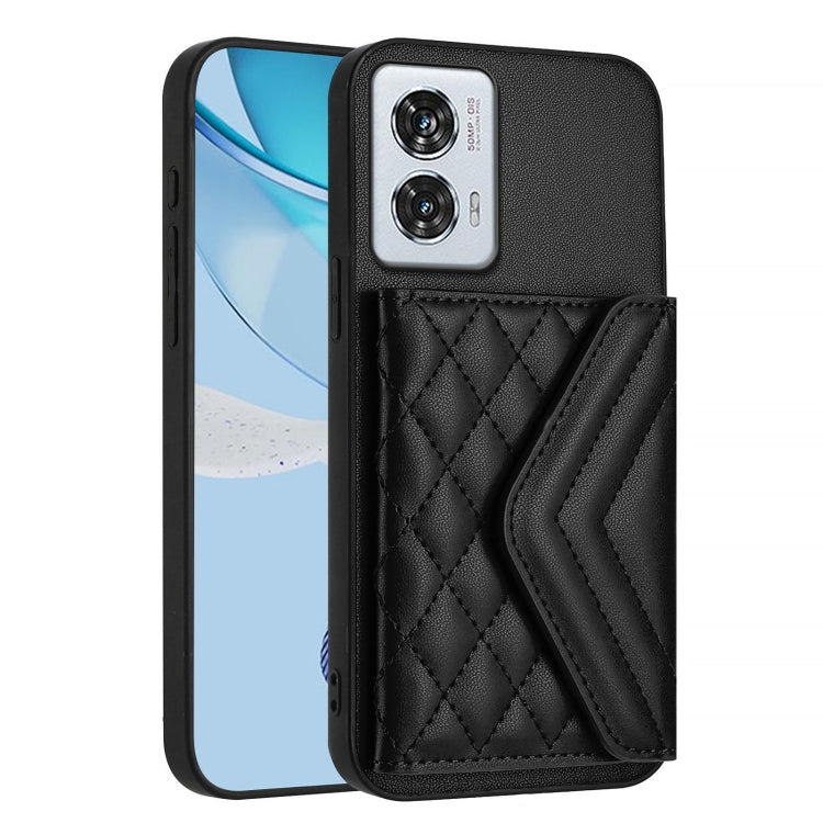 For Motorola Edge 50 Fusion Global Rhombic Texture Card Bag RFID Phone Case with Long Lanyard