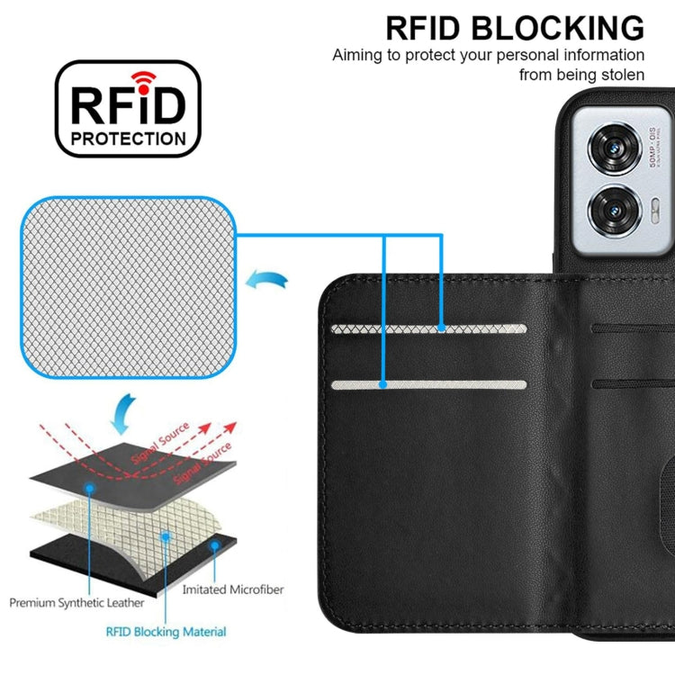 For Motorola Edge 50 Fusion Global Rhombic Texture Card Bag RFID Phone Case with Long Lanyard