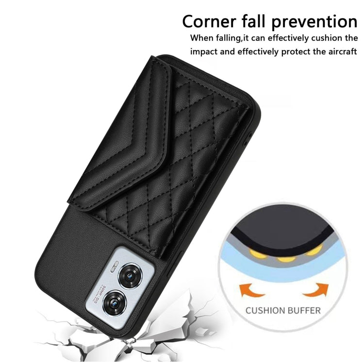 For Motorola Edge 50 Fusion Global Rhombic Texture Card Bag RFID Phone Case with Long Lanyard