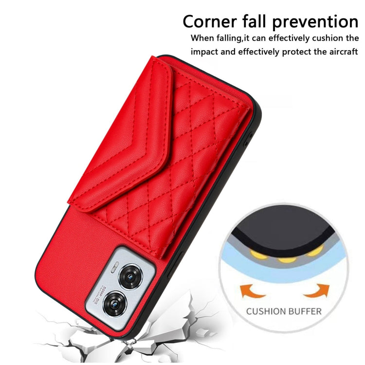 For Motorola Edge 50 Fusion Global Rhombic Texture Card Bag RFID Phone Case with Long Lanyard
