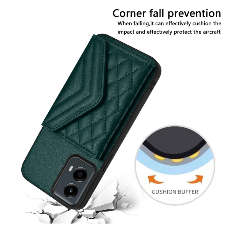 For Motorola Moto G 5G 2024 Rhombic Texture Card Bag RFID Phone Case with Long Lanyard