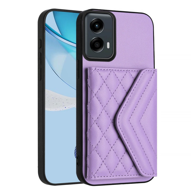For Motorola Moto G 5G 2024 Rhombic Texture Card Bag RFID Phone Case with Long Lanyard