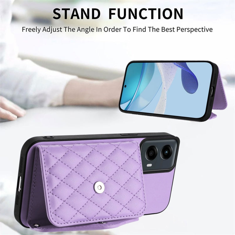 For Motorola Moto G 5G 2024 Rhombic Texture Card Bag RFID Phone Case with Long Lanyard