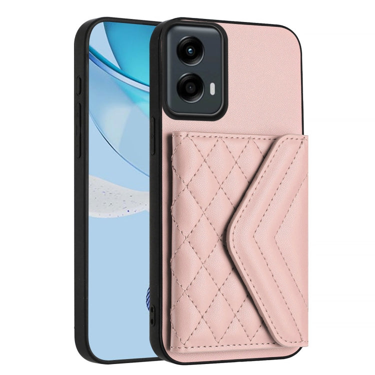 For Motorola Moto G 5G 2024 Rhombic Texture Card Bag RFID Phone Case with Long Lanyard