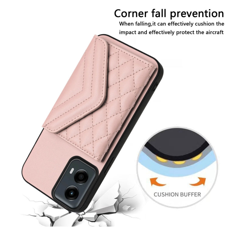 For Motorola Moto G 5G 2024 Rhombic Texture Card Bag RFID Phone Case with Long Lanyard