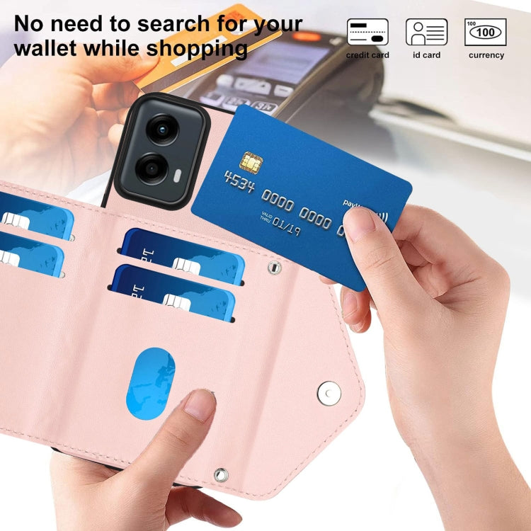 For Motorola Moto G 5G 2024 Rhombic Texture Card Bag RFID Phone Case with Long Lanyard