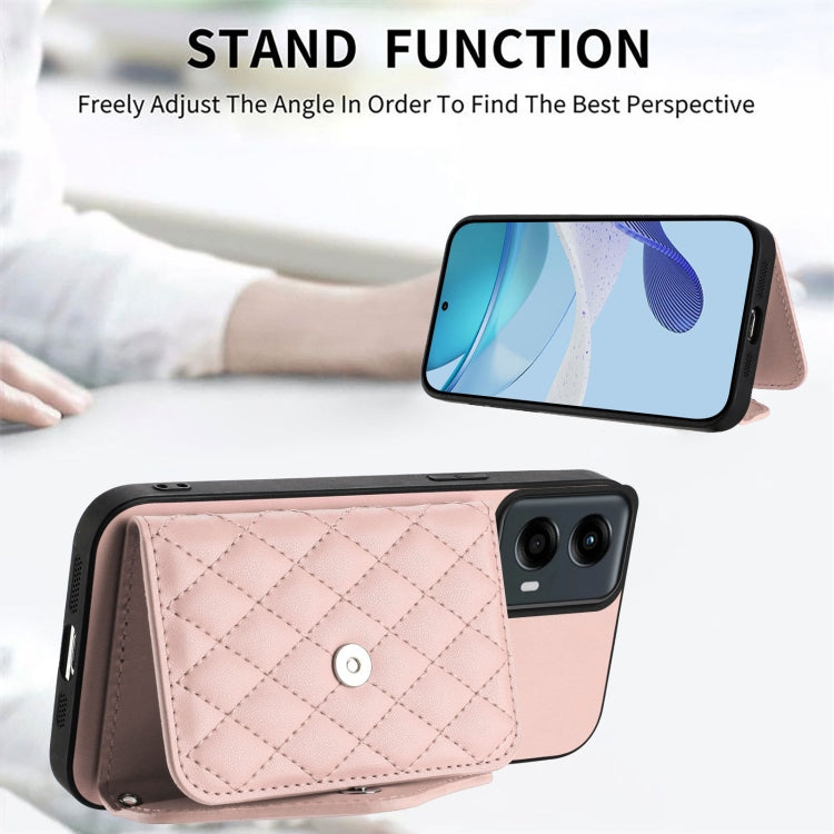 For Motorola Moto G 5G 2024 Rhombic Texture Card Bag RFID Phone Case with Long Lanyard