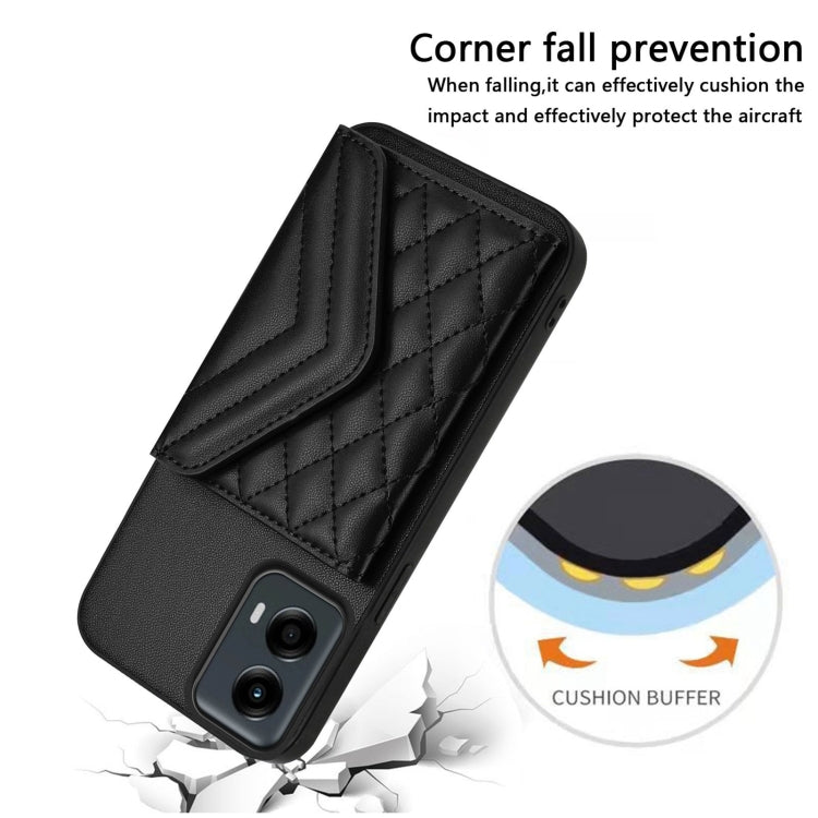 For Motorola Moto G 5G 2024 Rhombic Texture Card Bag RFID Phone Case with Long Lanyard