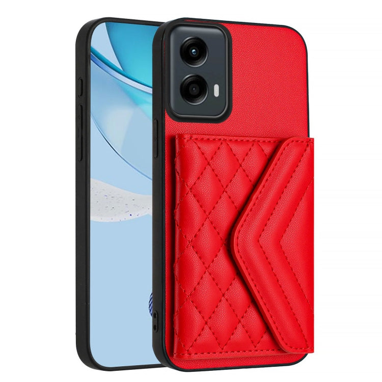 For Motorola Moto G 5G 2024 Rhombic Texture Card Bag RFID Phone Case with Long Lanyard