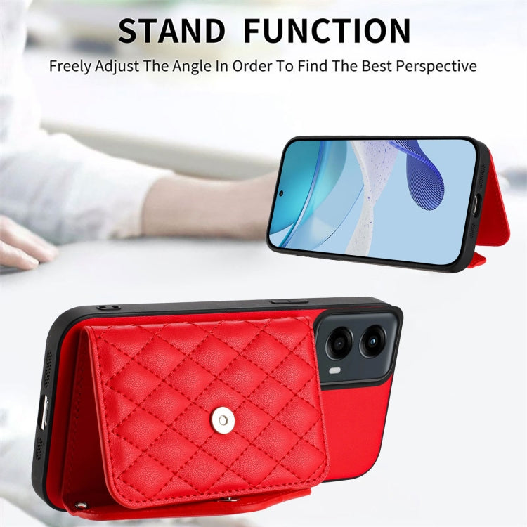 For Motorola Moto G 5G 2024 Rhombic Texture Card Bag RFID Phone Case with Long Lanyard