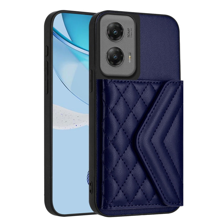 For Motorola Moto G Stylus 5G 2024 Rhombic Texture Card Bag RFID Phone Case with Long Lanyard