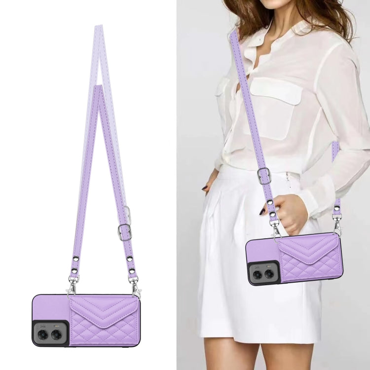 For Motorola Moto G Stylus 5G 2024 Rhombic Texture Card Bag RFID Phone Case with Long Lanyard