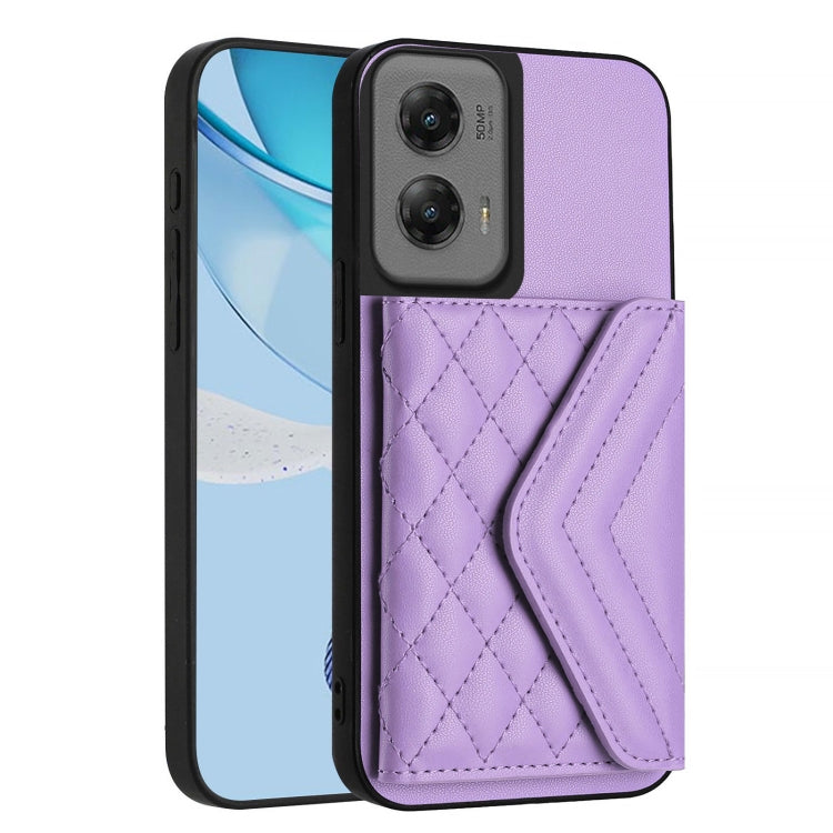 For Motorola Moto G Stylus 5G 2024 Rhombic Texture Card Bag RFID Phone Case with Long Lanyard