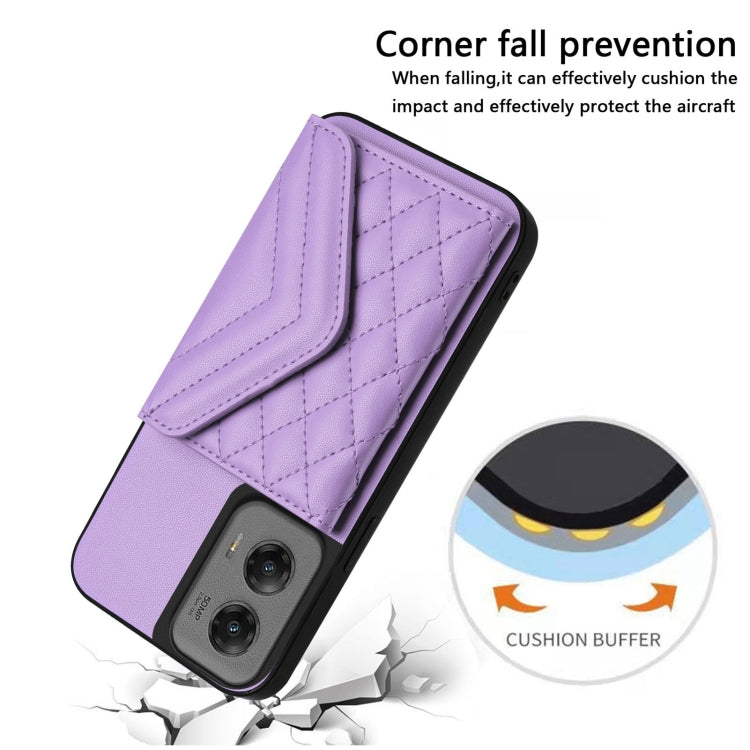 For Motorola Moto G Stylus 5G 2024 Rhombic Texture Card Bag RFID Phone Case with Long Lanyard