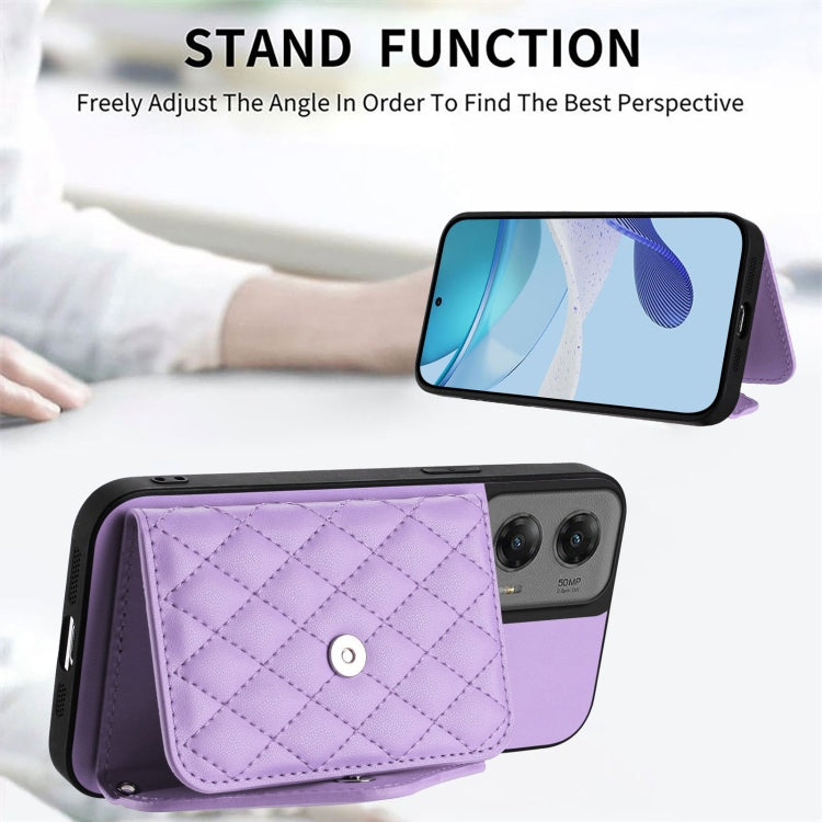 For Motorola Moto G Stylus 5G 2024 Rhombic Texture Card Bag RFID Phone Case with Long Lanyard