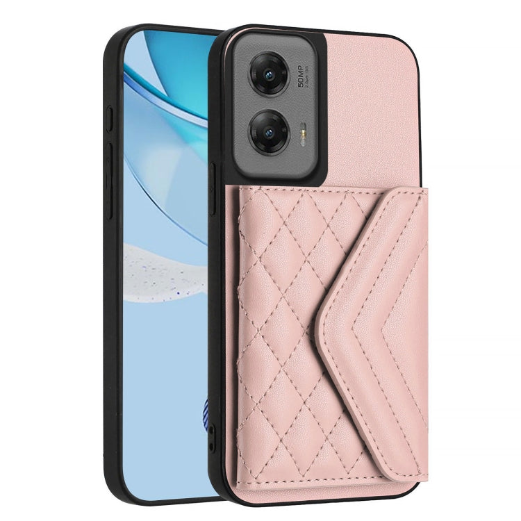 For Motorola Moto G Stylus 5G 2024 Rhombic Texture Card Bag RFID Phone Case with Long Lanyard