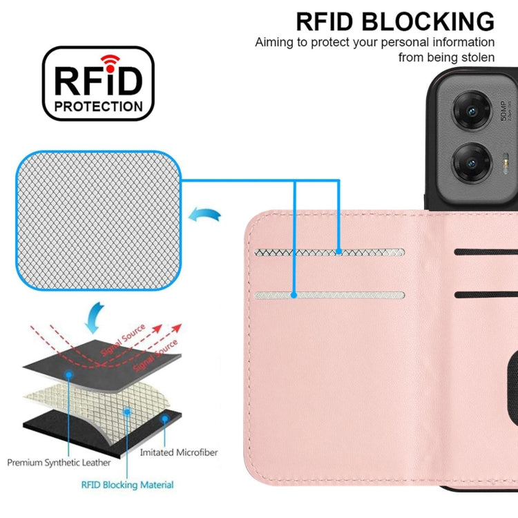 For Motorola Moto G Stylus 5G 2024 Rhombic Texture Card Bag RFID Phone Case with Long Lanyard