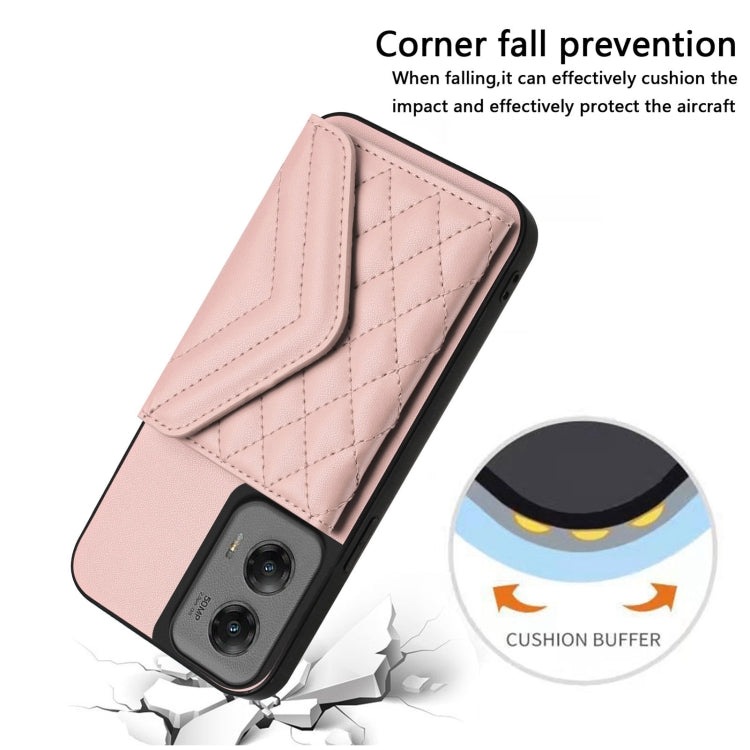 For Motorola Moto G Stylus 5G 2024 Rhombic Texture Card Bag RFID Phone Case with Long Lanyard