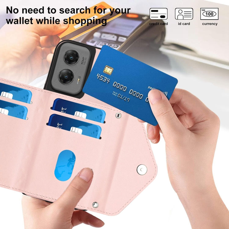 For Motorola Moto G Stylus 5G 2024 Rhombic Texture Card Bag RFID Phone Case with Long Lanyard