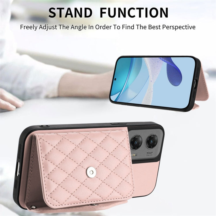 For Motorola Moto G Stylus 5G 2024 Rhombic Texture Card Bag RFID Phone Case with Long Lanyard