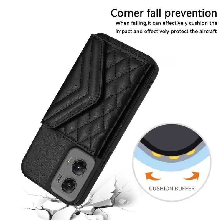 For Motorola Moto G Stylus 5G 2024 Rhombic Texture Card Bag RFID Phone Case with Long Lanyard