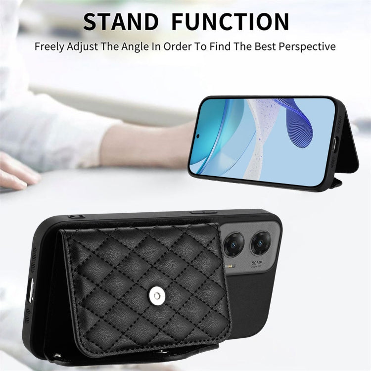 For Motorola Moto G Stylus 5G 2024 Rhombic Texture Card Bag RFID Phone Case with Long Lanyard