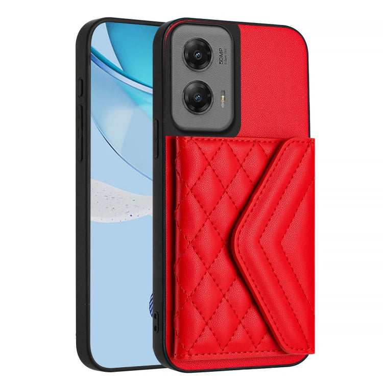 For Motorola Moto G Stylus 5G 2024 Rhombic Texture Card Bag RFID Phone Case with Long Lanyard