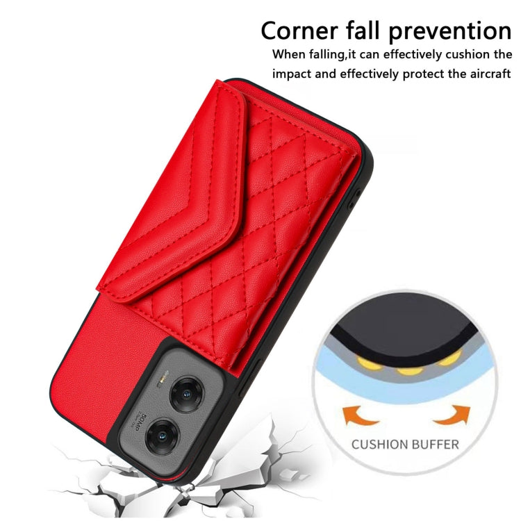 For Motorola Moto G Stylus 5G 2024 Rhombic Texture Card Bag RFID Phone Case with Long Lanyard