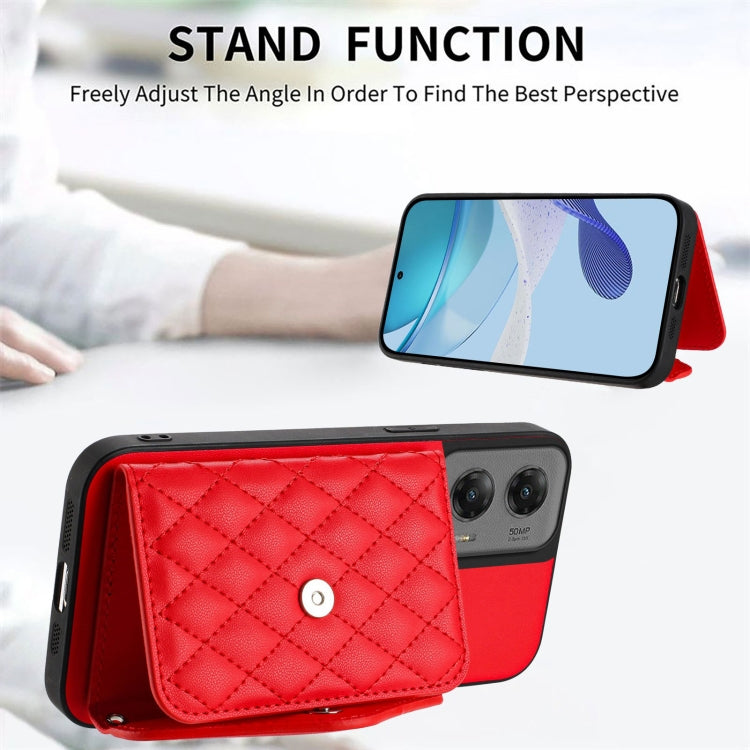 For Motorola Moto G Stylus 5G 2024 Rhombic Texture Card Bag RFID Phone Case with Long Lanyard